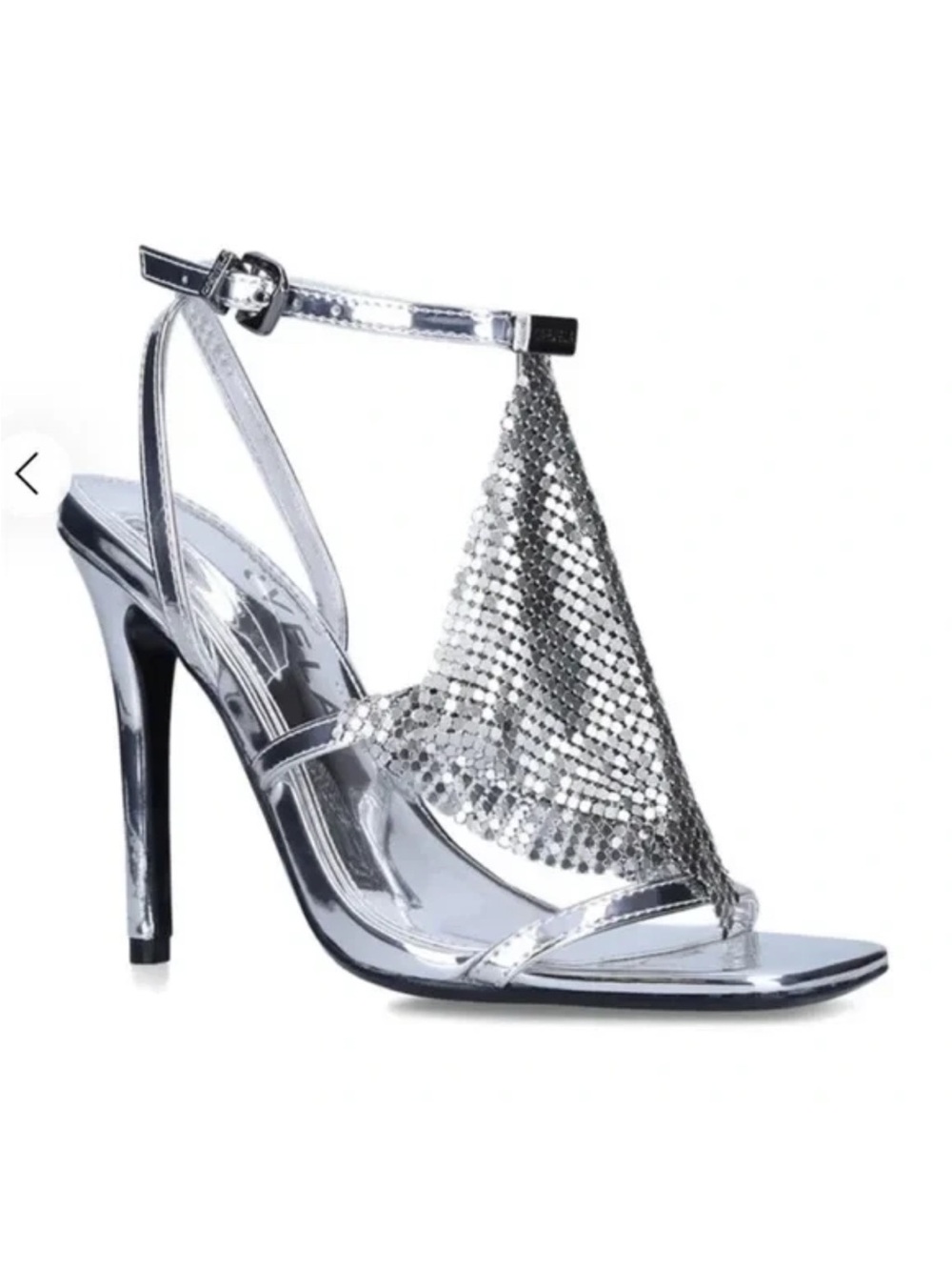 Silver Sequin Mesh High Heel Sandals with Ankle Strap